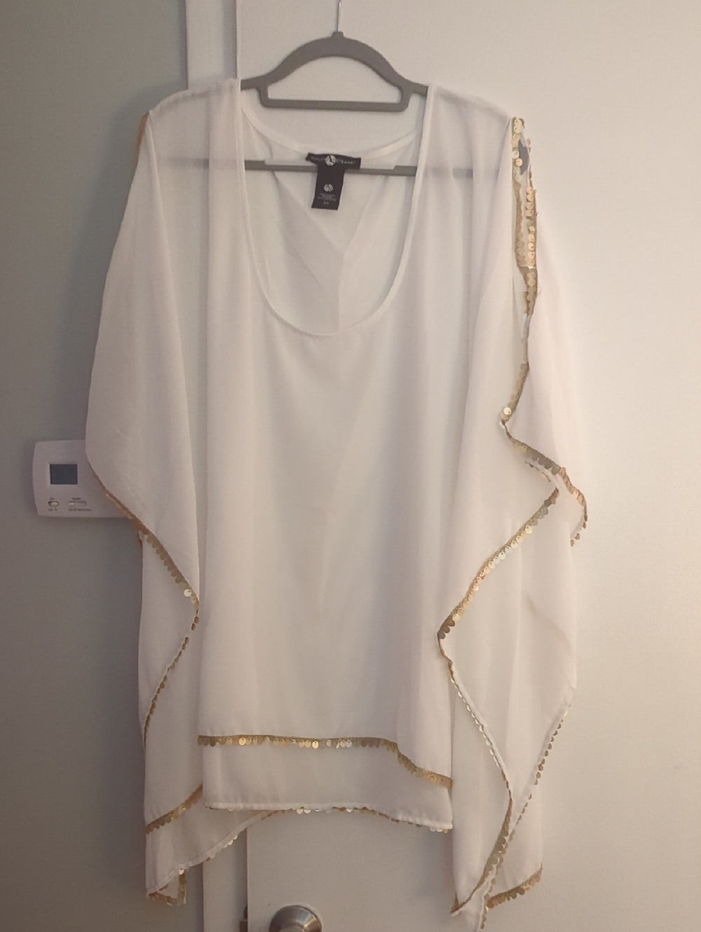 Ashley Stewart White Chiffon Kaftan Top with Draped Neckline